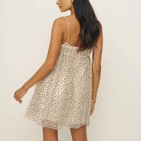 NEW Reformation Cataina Mini Dress Sz2 Cream Dot - Picture 3 of 5
